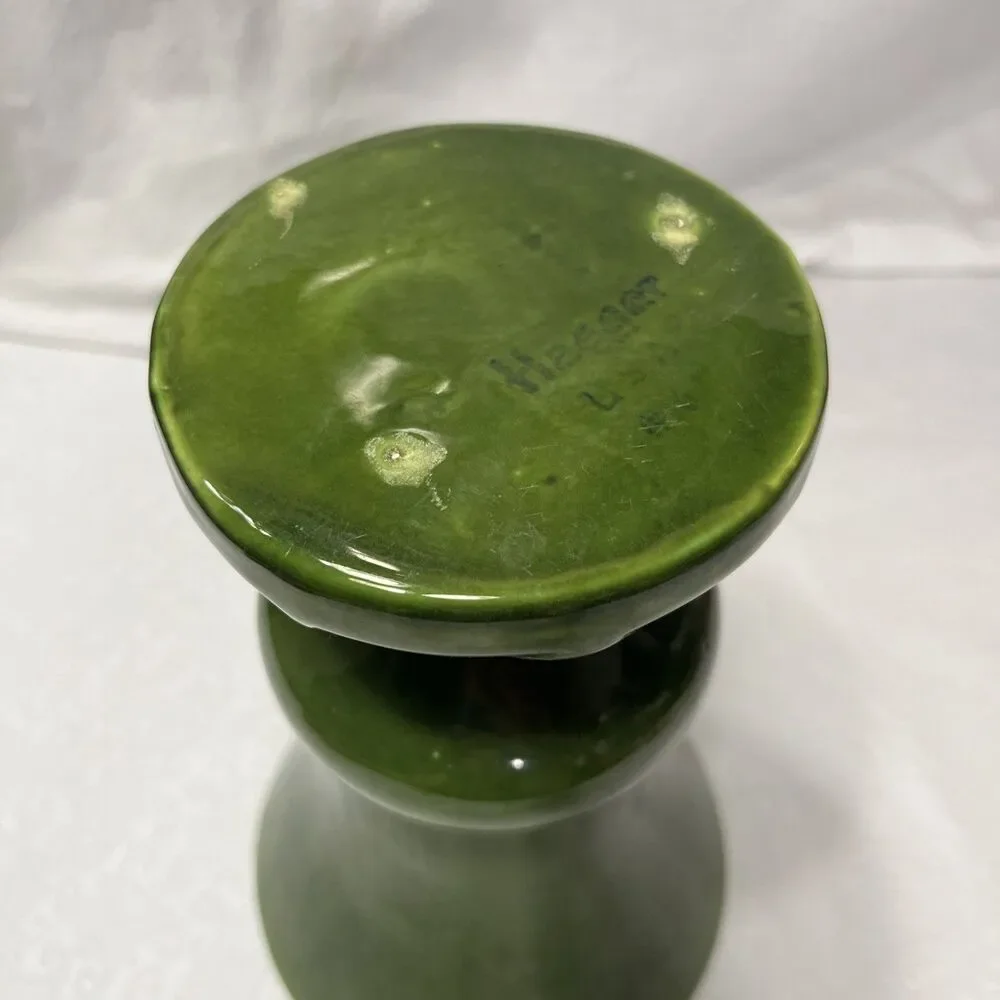Vintage Mid Century Haeger Art Pottery Avocado Green Pedestal Ceramic Vase 9.5in